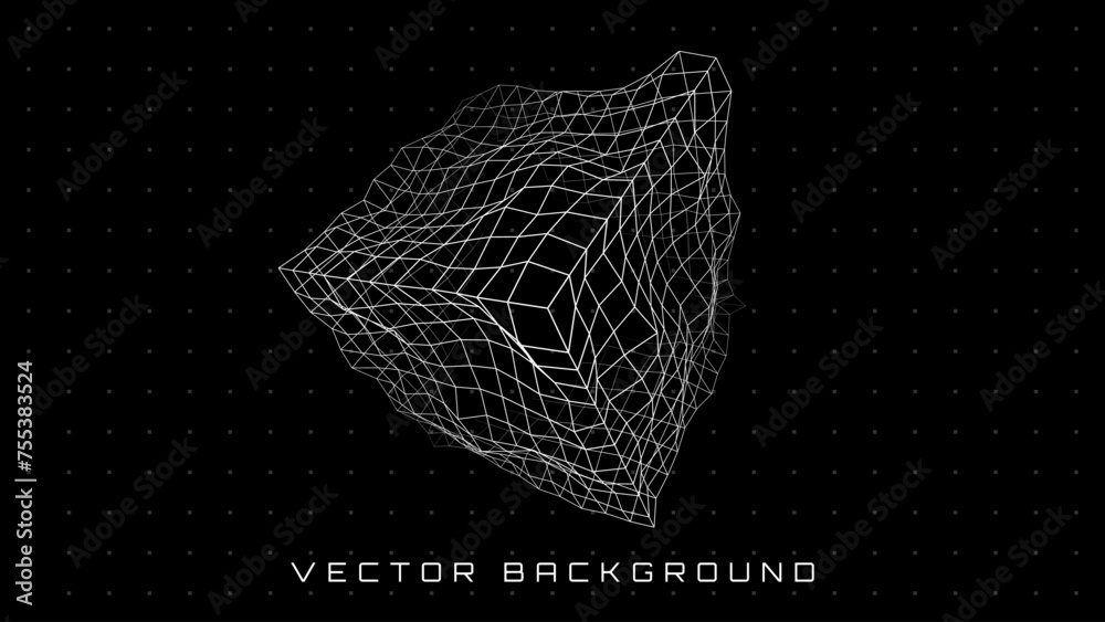 Aufkleber Cube. Object with Dots and Lines. Molecular Grid. 3D Cube Geometric Technology Style Baner Design. Vector Illustration. Futuristic Connection Structure for Technology or Science Concept.