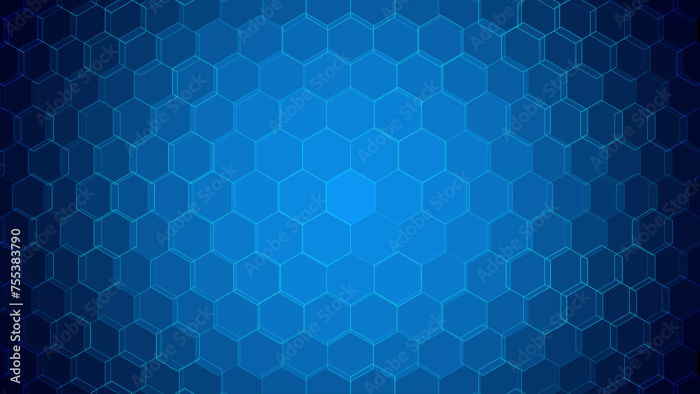 Poster Dark Hexagon Abstract Technology or Science Background. Hi Tech Hexagon Grid. Vector Illustration.
