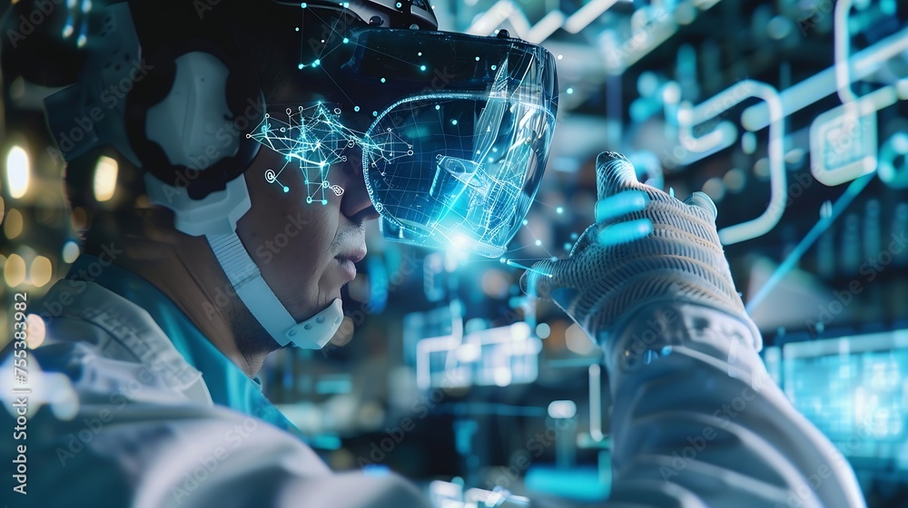 Aufkleber Generative AI : engineer use augmented mixed virtual. iot smart technology futuristic in industry