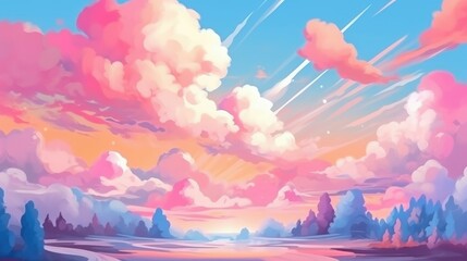 Fototapeta premium Colorful multicolored watercolor landscape. illustration