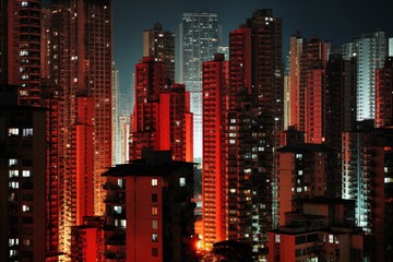 Fototapeta na wymiar Night cityscape. rows of residential buildings with glowing windows creating a starry sky pattern