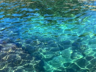Sea water blue emerald green clear reef.