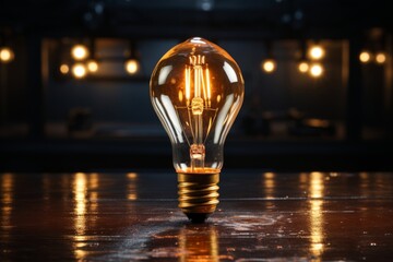 Glowing lightbulb on dark background - symbolizing brilliant idea or enlightenment - obrazy, fototapety, plakaty