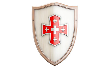 Traditional Cross Emblem on a Heraldic Shield Isolated on Transparent Background PNG.