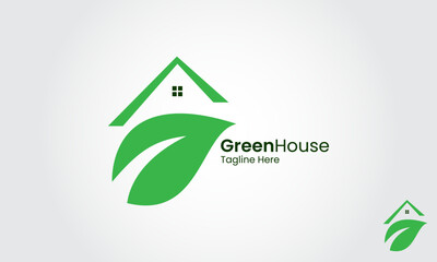 Green House Logo Design Template With Leaf. Natural Home Logo. Resident Homes Vector Logo. Design template of oak tree and house that made from a simple scratch. it's good for symbolize a property.