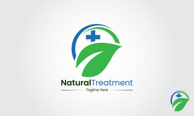 Natural Treatment Logo Design Template. Natural Medical Logo. Pharmacy Logo Medicine green cross. Eco bio natural Medical clinic. Natural Alternative Herbal Medicine and Healthcare.
