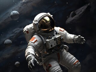 Naklejka premium concept art expressive astronaut floating in outer space HD Wallpapers
