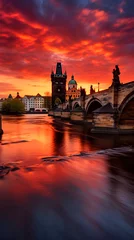 Papier Peint photo Lavable Pont Charles Scenic Panoramic View of Charles Bridge and Prague Castle during Sunset