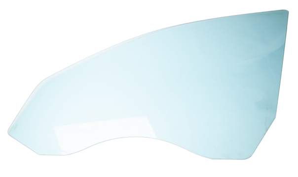Car side glass with black tined film from the door for installation and replacement in a vehicle service. Auto parts catalog.