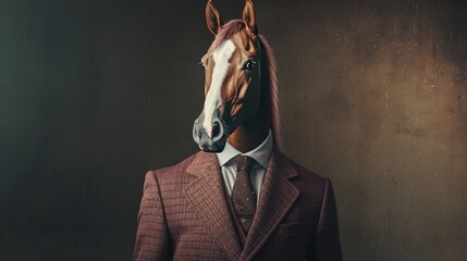 Equestrian elegance: A horse dons a suit for the mane event! - obrazy, fototapety, plakaty