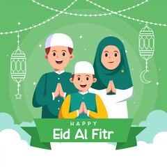 Vector cute child illustration Happy Eid Mubarak background. Vector eps 10