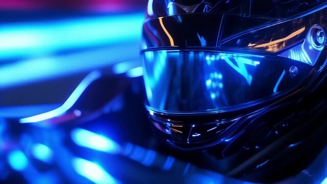 The nitros blue flames reflect in the drivers safety goggles as they lean forward in their seat fully focused on the race ahead.