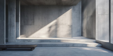 Modern loft living room grey wall and floor and light from window