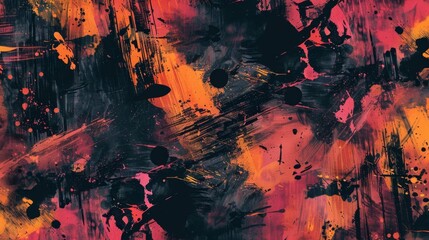 Abstract expressionist art with red and black splatters on dark background. Design for poster, album cover. No space for text.