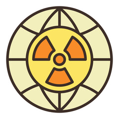 Radiation symbol inside Earth Glove vector colored icon or symbol in thin line style