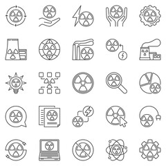 Nuclear Power outline icons set - Radiation and Radioactive concept vector line symbols