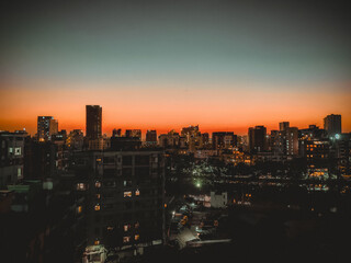 The beautiful city skyline at sunset. 