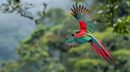 Flying resplendent quetzal pharomachrus mocinno Costa, generative ai