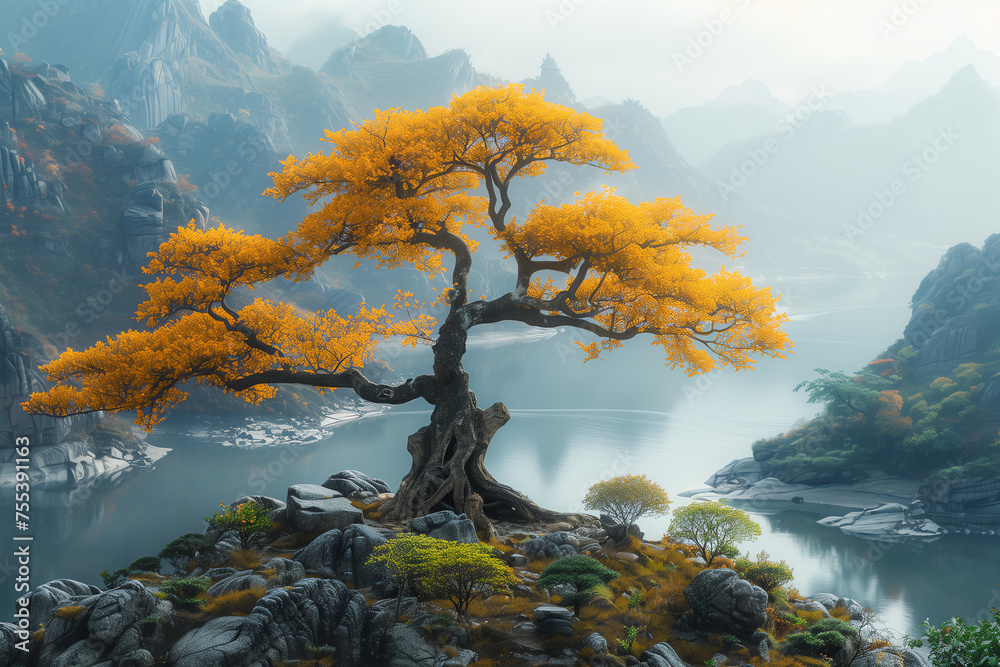 Canvas Prints yellow tree, AI generated