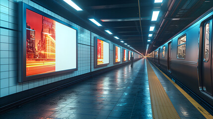 Mockup Poster media template Ads in train station, generative ai