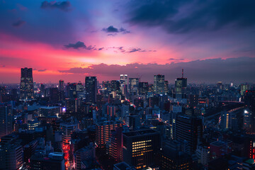 beautiful sunset on city, AI generated