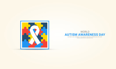 World autism awareness day, ribbon effect jigsaw puzzle, Autism day puzzle, creative design for autism day, design for social media banner, poster 3D Illustration.