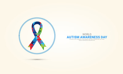 World autism awareness day, ribbon effect jigsaw puzzle, Autism day puzzle, creative design for autism day, design for social media banner, poster 3D Illustration.