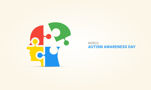 World autism awareness day, Head jigsaw puzzle, Autism day puzzle, creative design for autism day, design for social media banner, poster 3D Illustration.