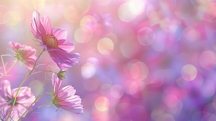 Blurred of cosmos flower in the bokeh soft blur pastel color for background. ,generative ai, 