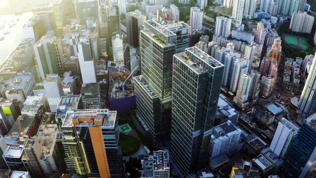 Aerial View of Urban district, Kowloon, Hong Kong, Asia 