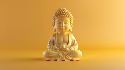 Golden Bouddha with Yellow background copy space, Golden Buddha in Cute Realistic Style, Generative AI