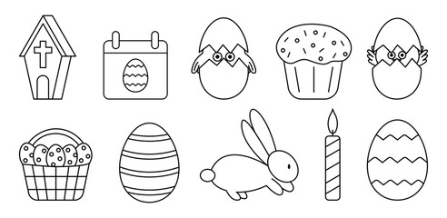 Easter icon set. Linear Easter symbols