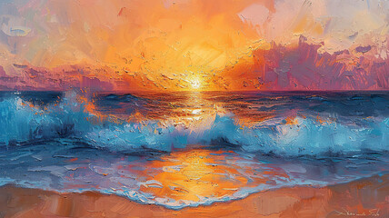 Vibrant ocean sunset painting
