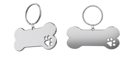 Metal bone shaped dog tag. Blank Cat Dog Id Tag. Png transparency