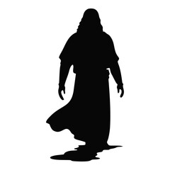 Vector illustration of Jesus Christ walking on the water. bible concept. silhouette of Jesus christ, the son of god concept sketch. Isolated vector illustration.