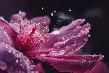 Keuken spatwand met foto A close up of a pink flower with raindrops on it. The flower is the main focus of the image, and the raindrops add a sense of freshness and life to the scene © lashkhidzetim