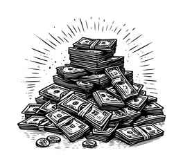a pile of money hand drawn illustration vector
