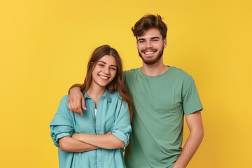 Naklejka premium A young man and woman are smiling for the camera