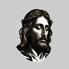 Vector illustration of Jesus Christ with crown of thorns. bible concept. silhouette of Jesus christ, the son of god concept sketch. Isolated vector illustration.