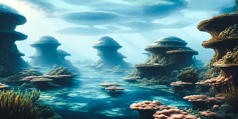 Utopian underwater city. Marvel at the transparent domes, futuristic transit networks, and cutting-edge research hubs delving into the ocean's mysteries.