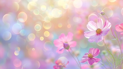 Fototapeta na wymiar Blurred of cosmos flower in the bokeh soft blur pastel color for background. ,generative ai, 