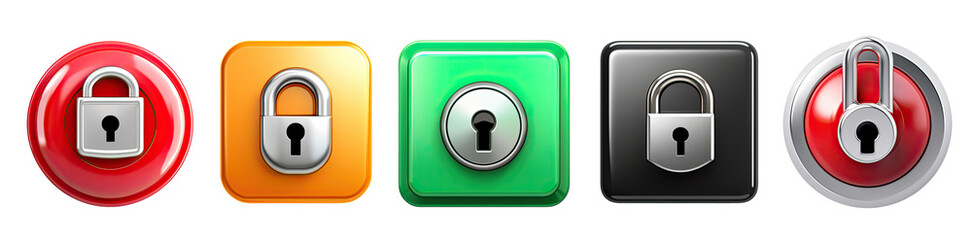 Set of buttons with locks isolated on transparent background