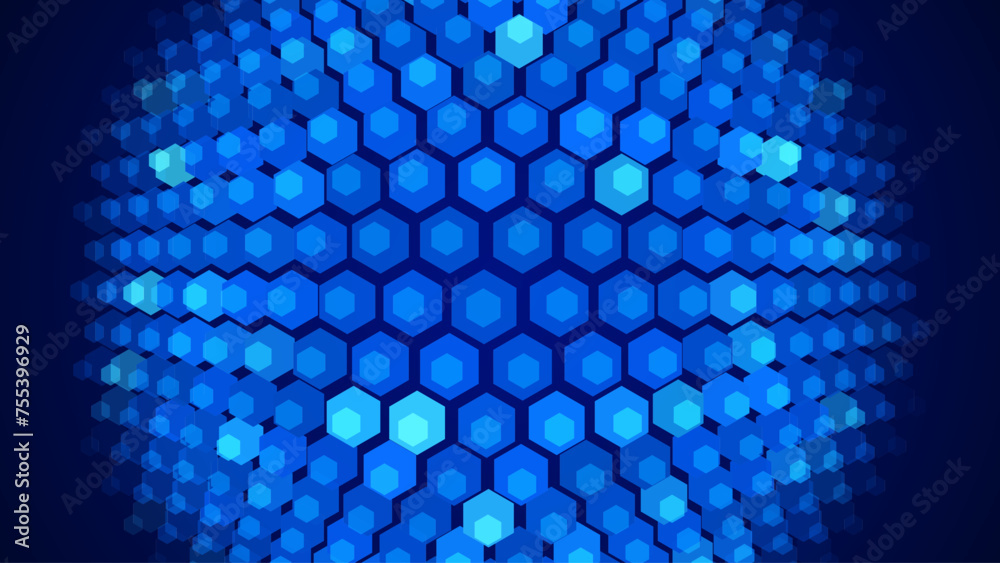 Poster Dark Hexagon Abstract Technology or Science Background. Hi Tech Hexagon Grid. Vector Illustration.