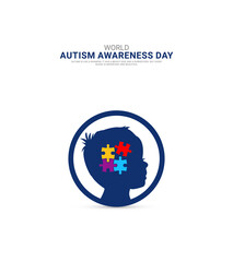 World autism awareness day, child head whit jigsaw puzzle, Autism day puzzle, creative design for autism day, design for social media banner, poster 3D Illustration.
