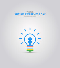 World autism awareness day, bulb effect jigsaw puzzle, Autism day puzzle, creative design for autism day, design for social media banner, poster 3D Illustration.