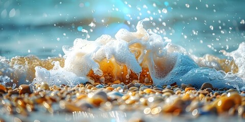 Macro Shot of Sea Foam Texture as Wave Breaks . Concept Nature Photography, Ocean Waves, Coastal Textures, Fine Detail, Seashore Beauty