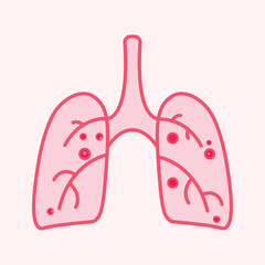 Lungs pectogram in flat style. Sense organ: lungs. Diseased lungs, treatment, prevention. Human internal organ, science.