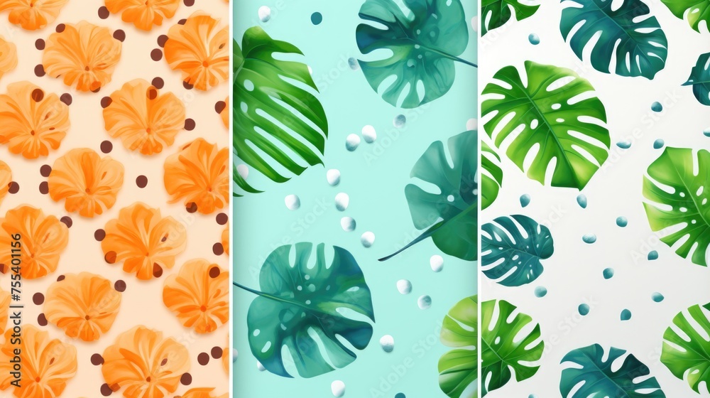 Poster Four unique tropical leaf patterns for various design projects