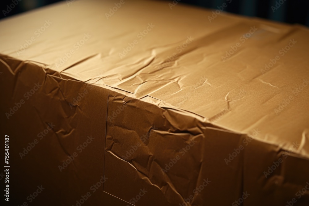 Aufkleber a cardboard box placed on a table, suitable for various concepts and designs