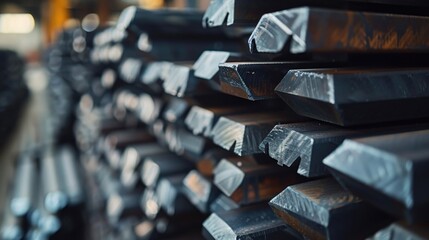 Pile of metal bars, industrial concept